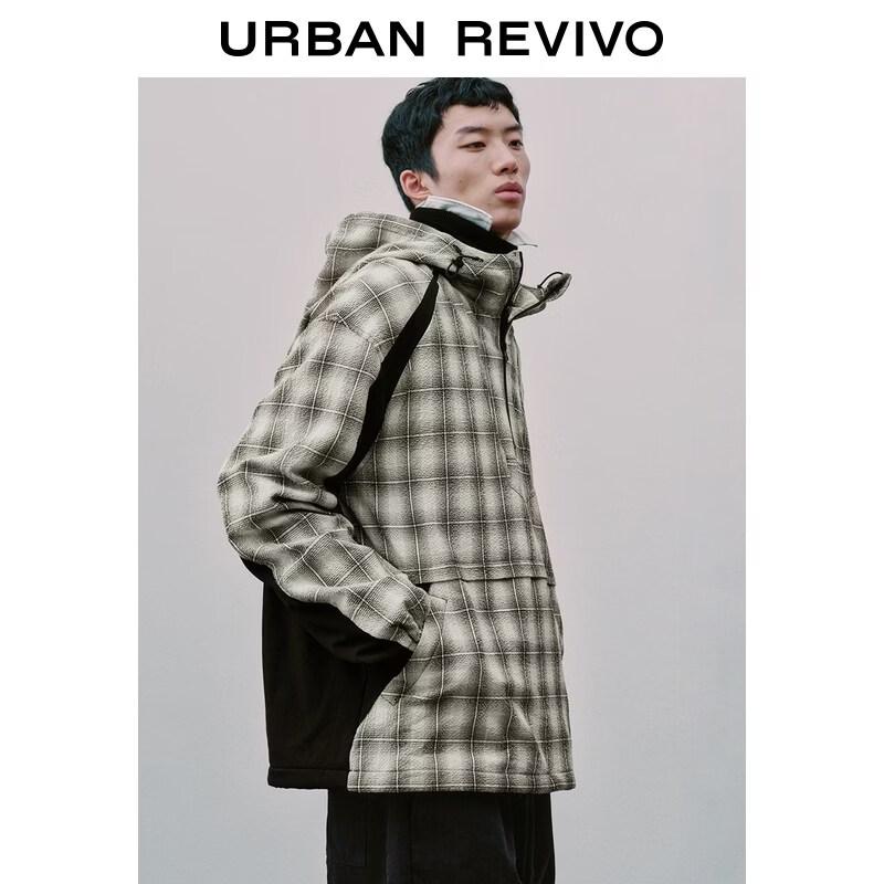 UR Men's Sporty Plaid Patchwork Hooded Jacket
