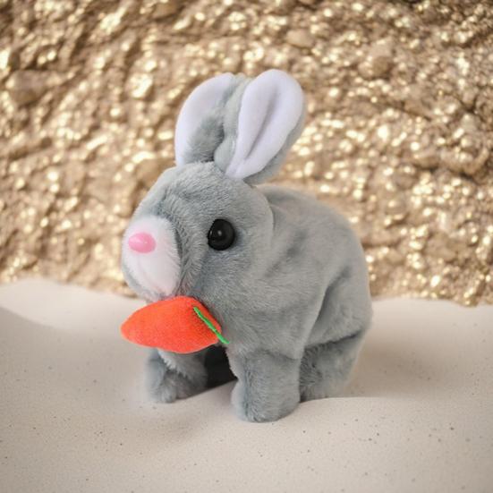 Electric Plush Bunny Toy with Carrot Interactive Walking Rabbit Plushie Handmade Toddlers Educational Jumping Simulation Stuffed Animal Toy