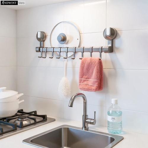 ANDWINT Kitchen Tool Hooks, 60cm Wide, Suction Cup Organizer, No Drilling Required, Strong, Rust-Resistant, No Marks, No Tools Required, Fits Knives,