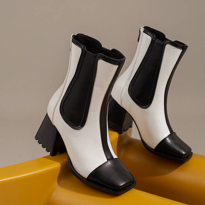 Krazing Pot Polyurethane Autumn Winter Shoes 47 Size 48 Chelsea Boots Stone Patterns Square Toe Slip On Keep Warm Ankle Boots