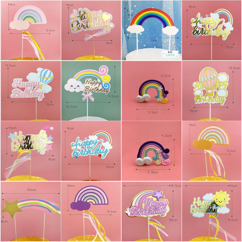 Happy Birthday Rainbow Cake Toppers: Stars, Clouds & Balloons