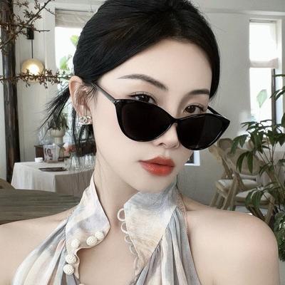Retro Narrow Frame Cat Eye Small Frame Sunglasses Women's High-Grade Sun Protection Street Shot Uv Protection Sunglasses Men EMA