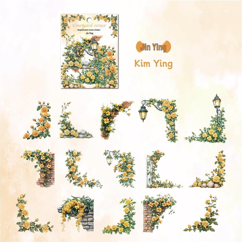 Retro Courtyard Rose Corner Stickers: Flower Journal DIY Decor Set