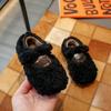 Girls Flat Shoes Cute Sweet for Winter Fashion Kids Moccasins with Fur 2024 New Children Princess Shoes Solid Color Elegant