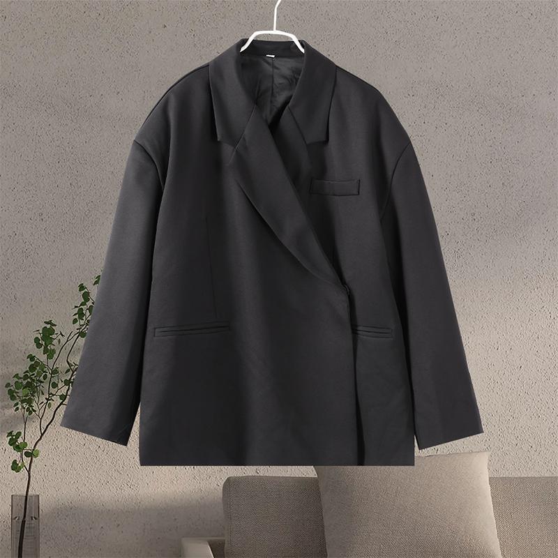 Casual Suit Blazer Coat Women Oversized Double Button Notched Side Slit Jacket Female Autumn Office Shoulder Pads Lady Tops