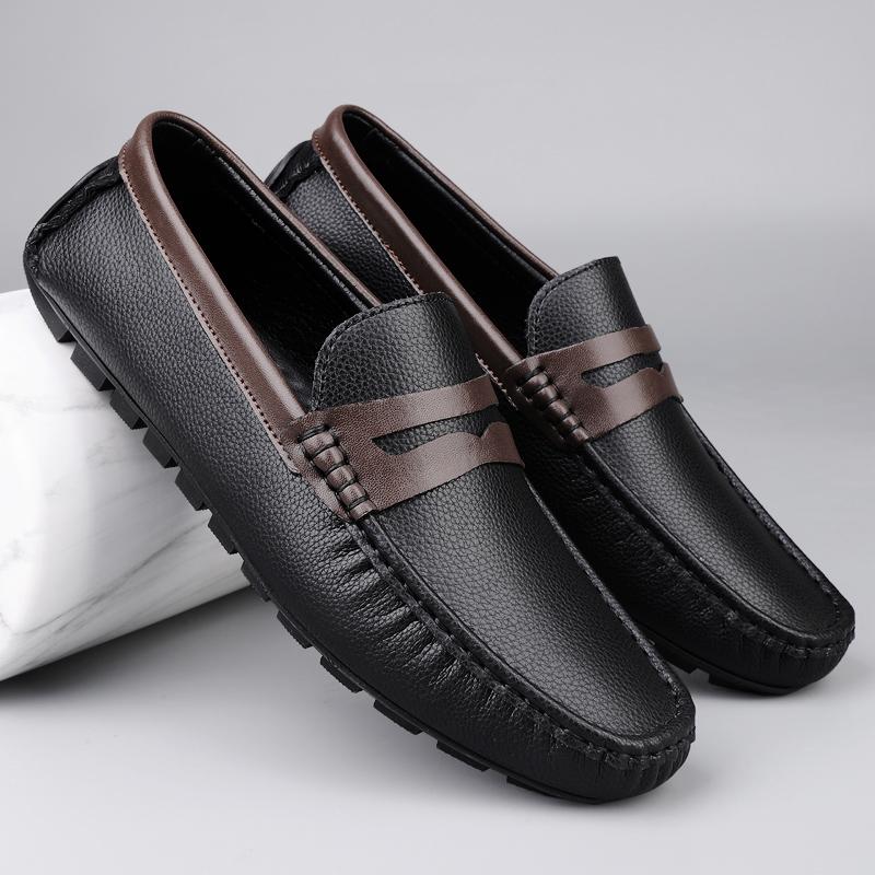 

Fashion Fashion Brand Men s Breathable Cowhide Casual Loafers for Spring 2025 New Comfortable Round Toe Soft Soled Bean Shoes for Men 46 черный коричневый