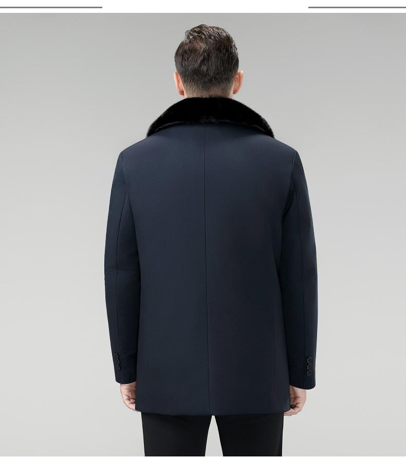 Men's Mink Fur Collar Down Jacket with Detachable Liner, White Duck Down, Autumn/Winter 2025, Middle-Aged Dad Cold Protection Coat.