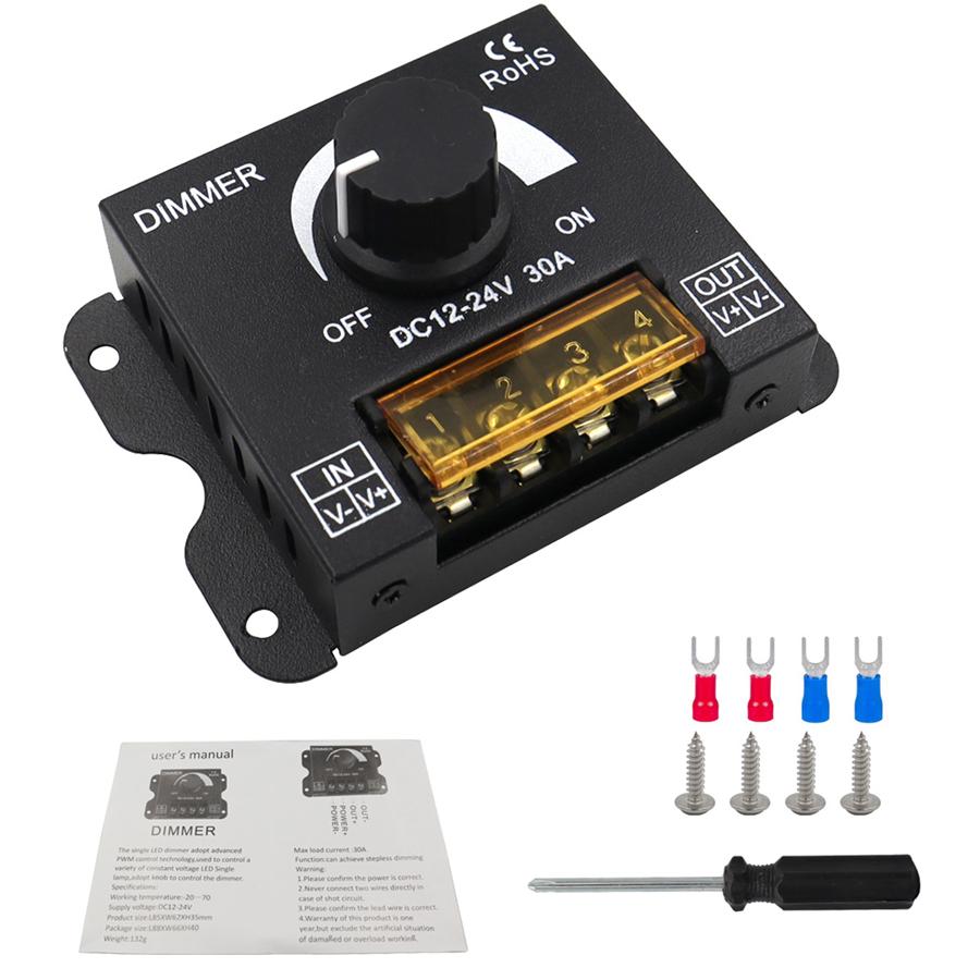 

Manual Knob Dimmer Controller DC 12V-24V 30A For Single Color LED Strip Lights