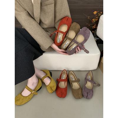 Modieuze platte Franse schoenen voor dames zachte zool varkenshoef split teen Mary Jane schoenen
