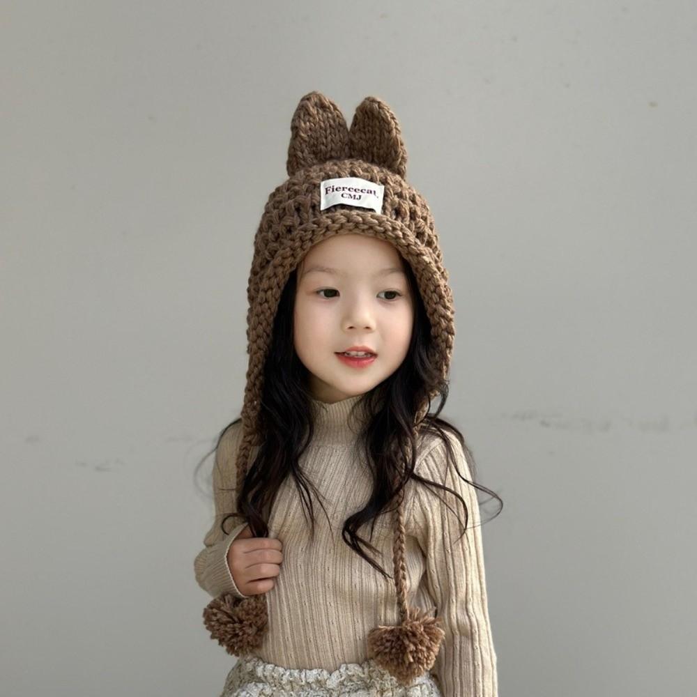 Solid Color Baby Crochet Hat Rabbit Ear Ear Protection Cap Korean Hand Knitted Cap  Kids