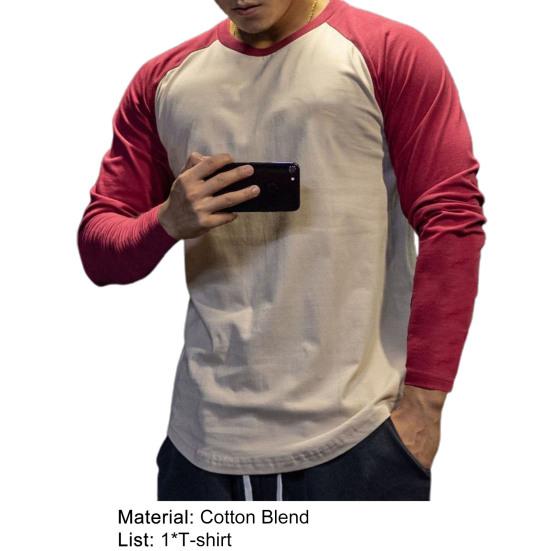 Men Shirt Contrast Colors Breathable Round Neck Soft Spring Top for Jogging