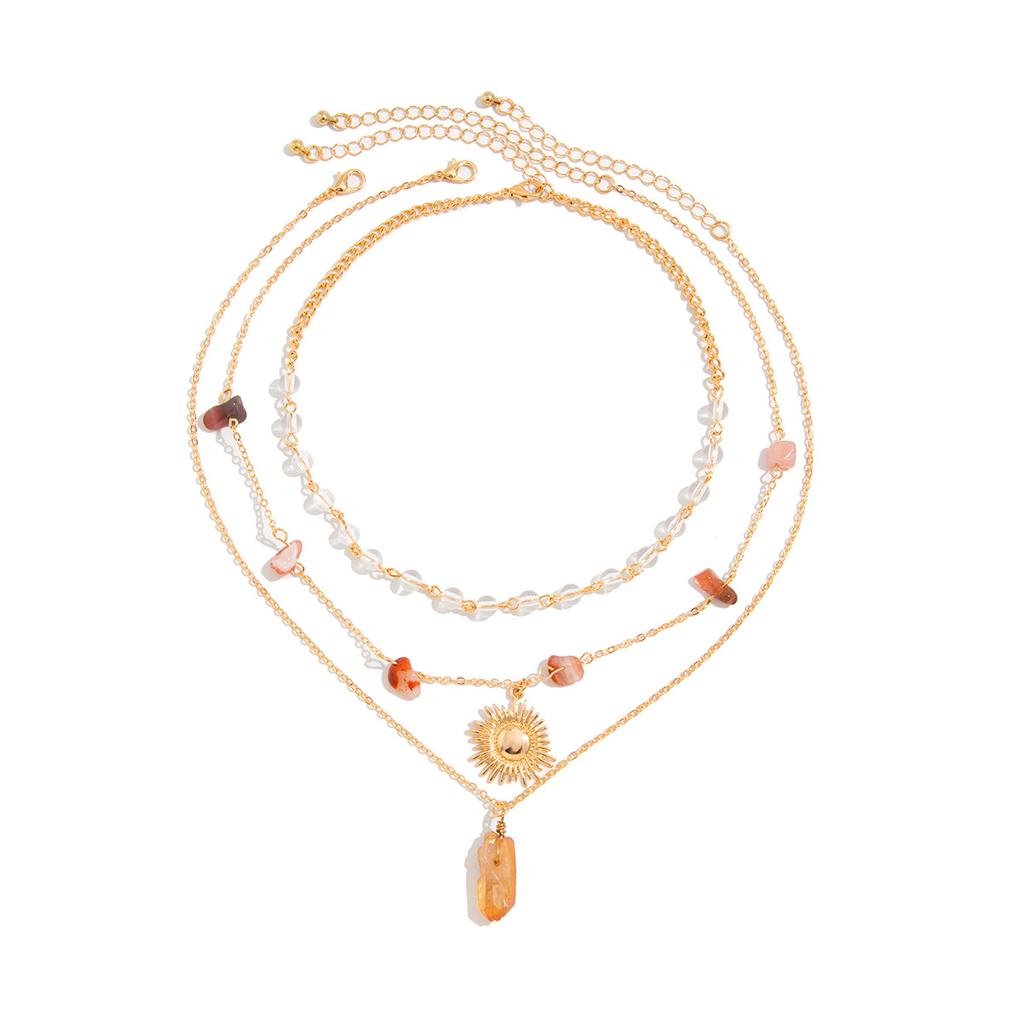 Holiday Wind Irregular Gravel Necklace Female, Stacked Metal Sunflower Pendant Collarbone Necklace