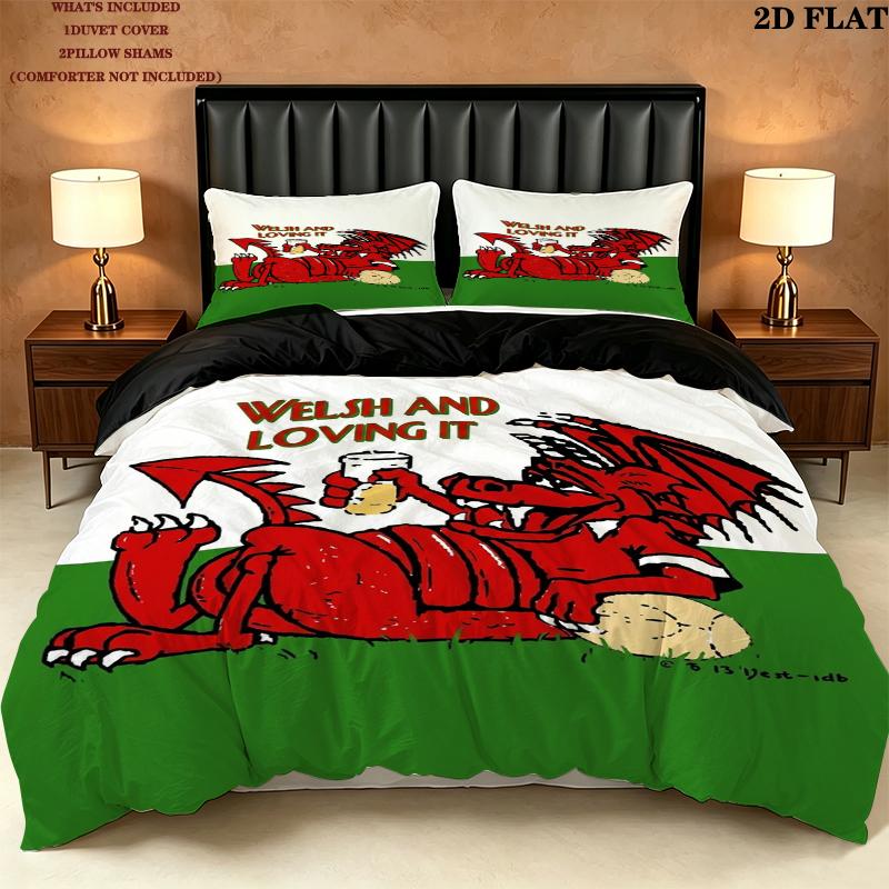 Y Ddraig Goch Pattern Bedding uilt Set uilt Cover Pillowcase Home Decoration Birthday Gift (1 * duvet cover + 2 * pillowcase without core)