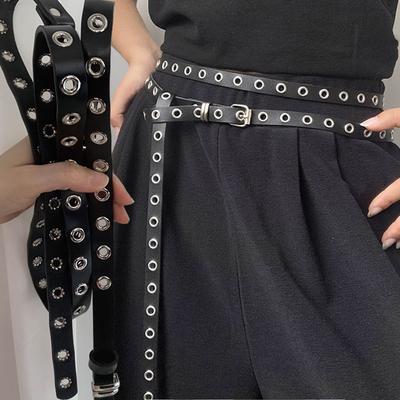 Women's American Vintage Belt New Double Loop Chain Rivet Eyelet Buckle Leather Belt Punk PU Leather Belts Rock Unique