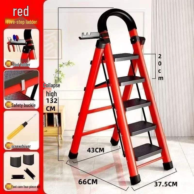 Multifunctional Indoor Carbon Steel Folding A-Frame Ladder: Telescopic, Thickened, Mobile Step Staircase