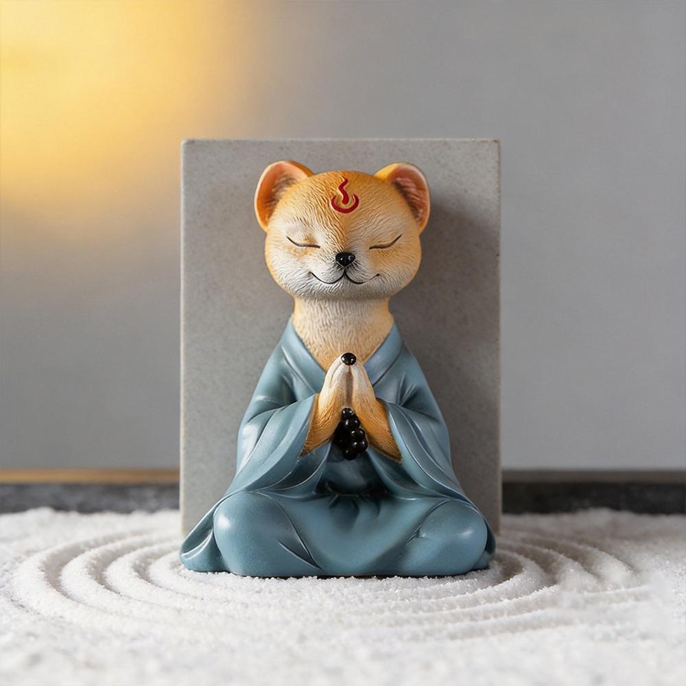 Hot Sales Animal Resin Crafts Sitting Meditation White Fox Meditation Garden Bonsai Decoration Courtyard Landscaping Decoration