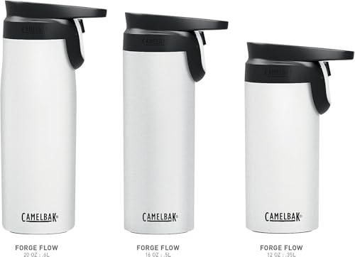 Camelbak Forge Flow Travel Mug, 350ml, One-Touch, One-Hand Operation, Vacuum Insulated, Keeps Drinks Hot or Cold, 350ml, White