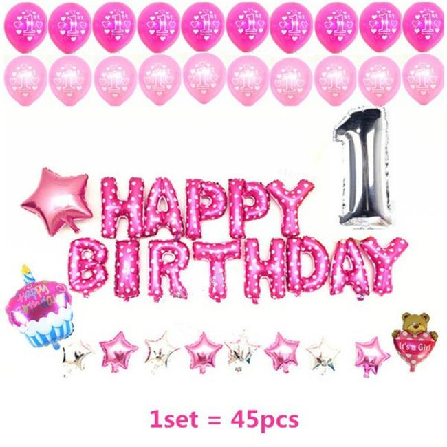 Birthday Balloon Set Latex Foil Balloons Boy Girl First Birthday ...
