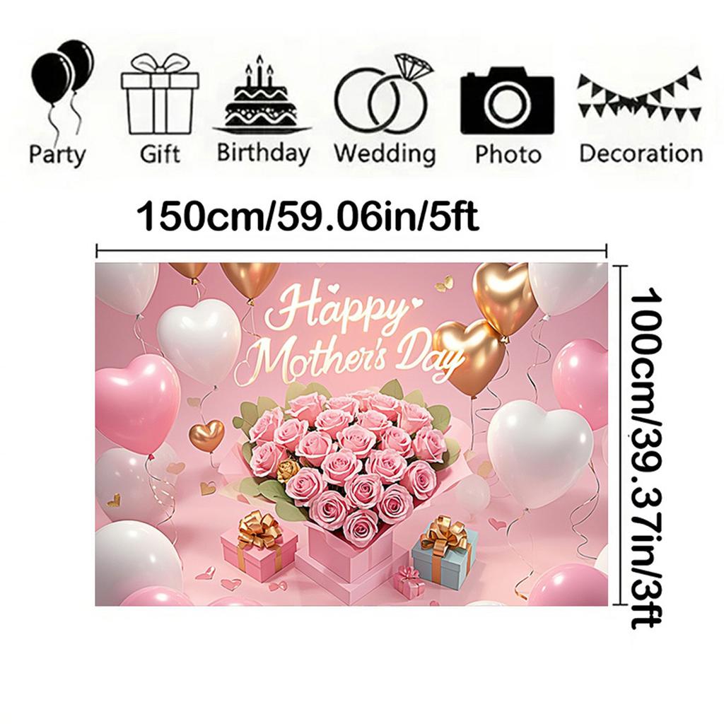 Happy Mother's Day Photography Backdrop Balloons Flowers Love Heart I Love Mom Mother's Day Party Decor Photo Background Studio