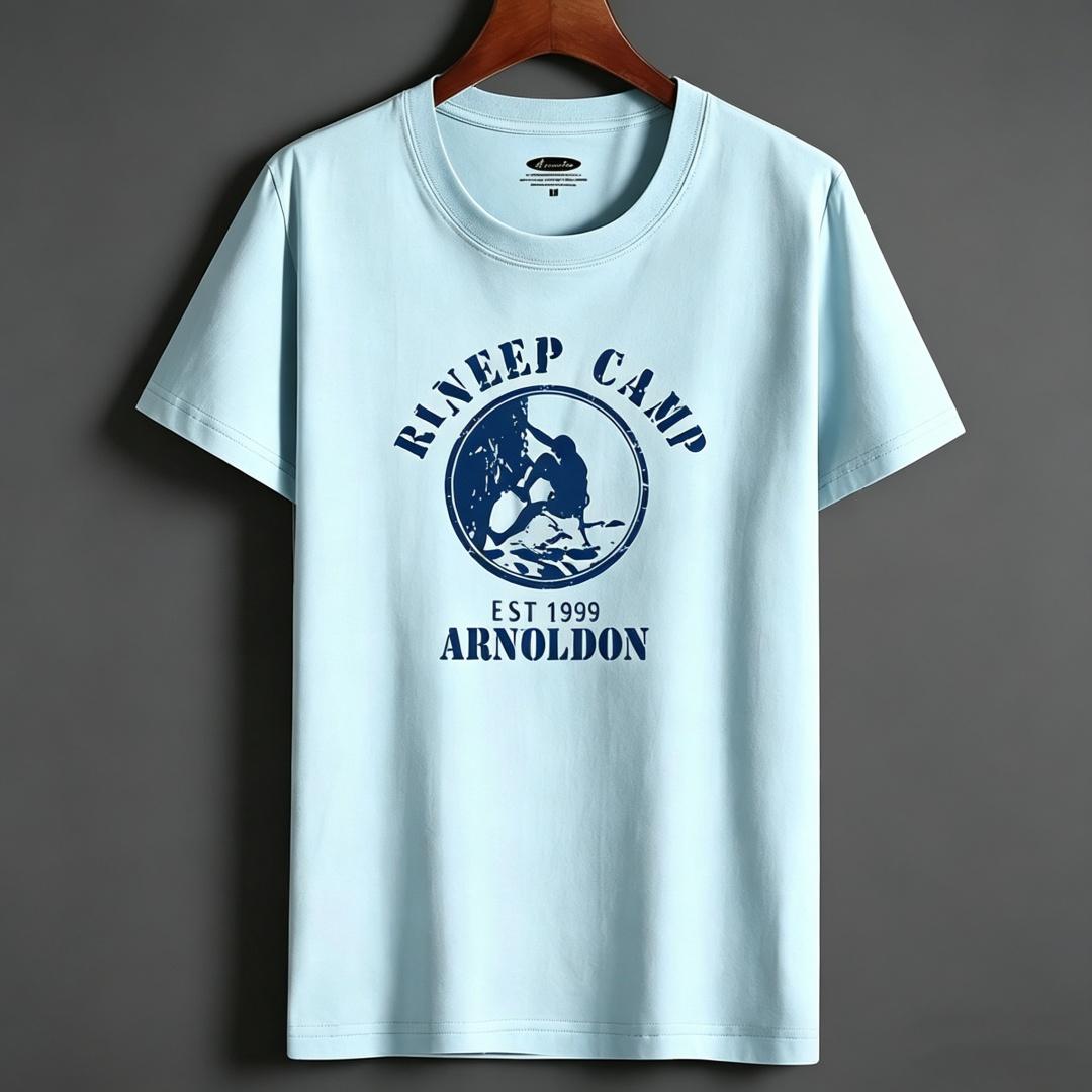 

Men s Plus Size 100% Cotton T-Shirt Outdoor Camping Print Tee Trendy Casual Oversized Male Streetwear 6XL світло-синій колір