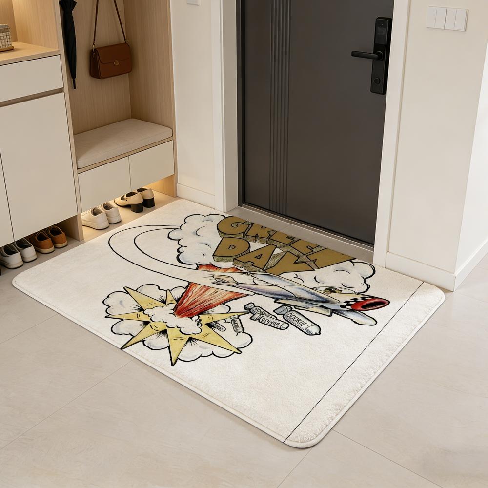 band G-Green Day Floor Mat Flannel Door Mat Non-Slip Absorbent Washable Indoor Home Rug