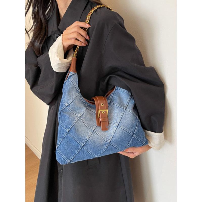 

Niche Casual Patchwork Washed Denim Bag Женская Большая Вместимость Винтажная Мода Сумки Подмышки Сумки Commuter Single Shoulder Tote Pack