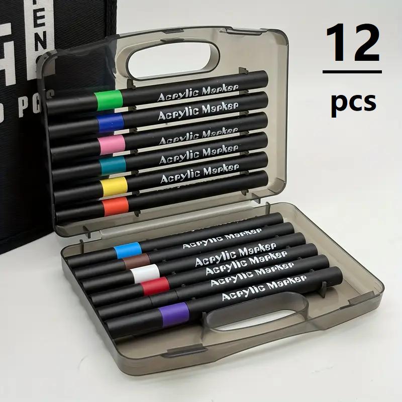 12/24/36pcs Soft Brush Tip Acrylic Marker Pens Vibrant Colors No Bleed Paint Markers for Canvas Rock Glass Fabric DIY Crafts 12pcs