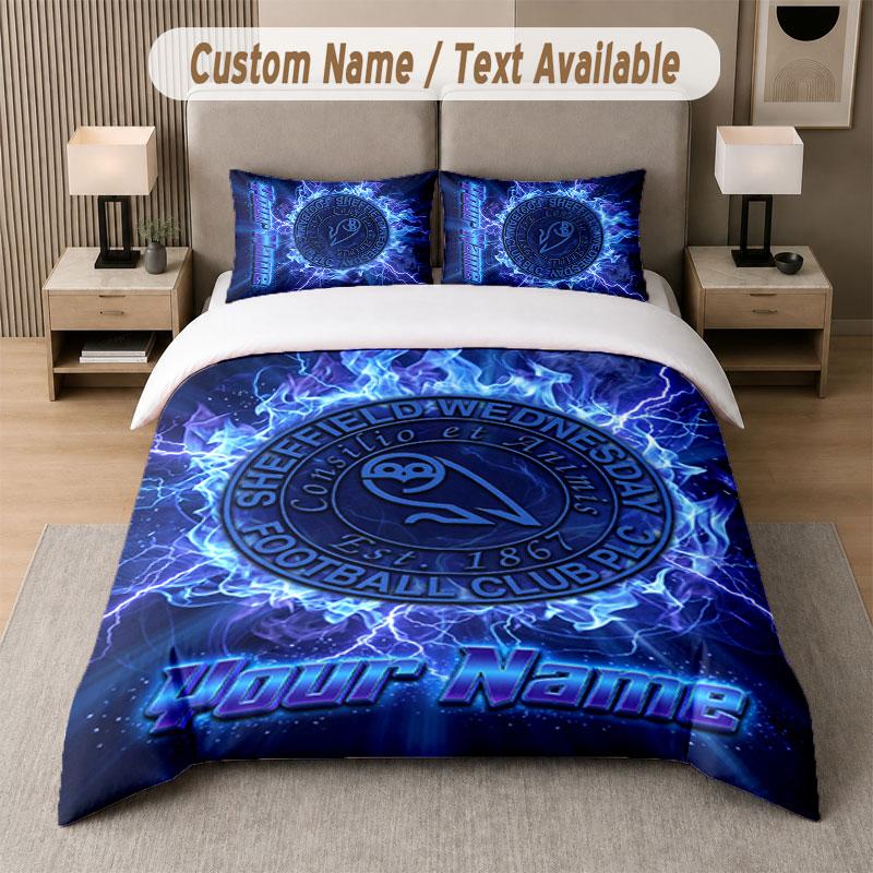 Set Biancheria da Letto Personalizzato Sheffield Wednesday FC, Stampa Nome Testo 1 Copripiumino più 2 Federe Tessili per la Casa