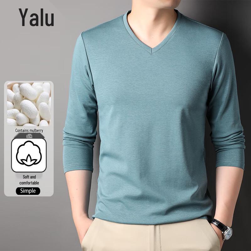 Yalu Men's V-Neck Silk Blend Long-Sleeve Tee