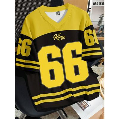 Letní móda Dámské oblečení č.66 Fotbalový dres s výstřihem do V Ležérní sportovní top s krátkým rukávem Harajuku Pár Volné tričko Streetwear