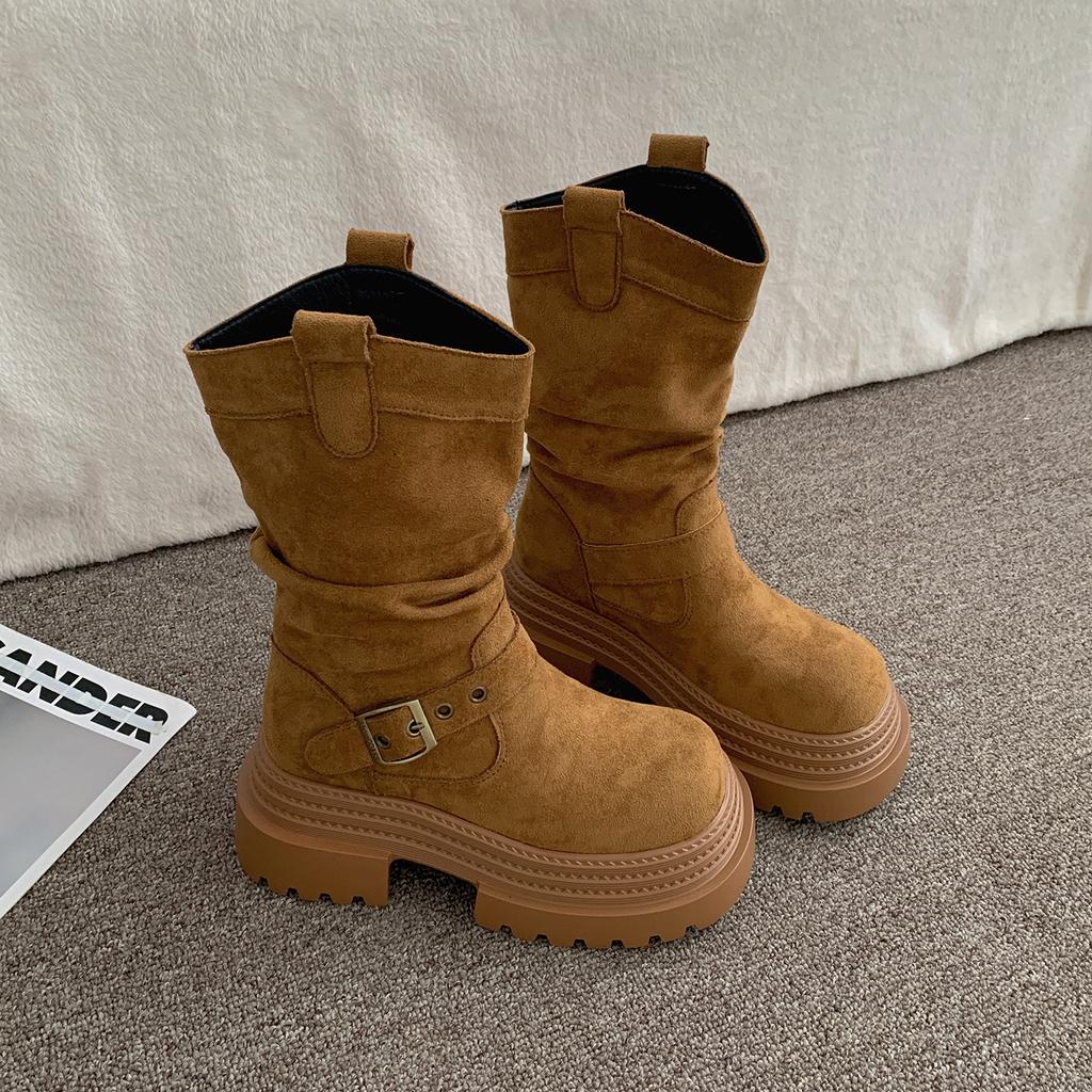 Queen Fan Retro Thick-soled Heightening Martin Boots Women's 2025 New Summer with Skirts Stacked Medium Boots