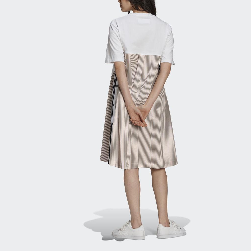 Adidas Originals Three Stripes Color Block Round Neck Straight Casual Short Sleeve Dress Women dresses White H59022