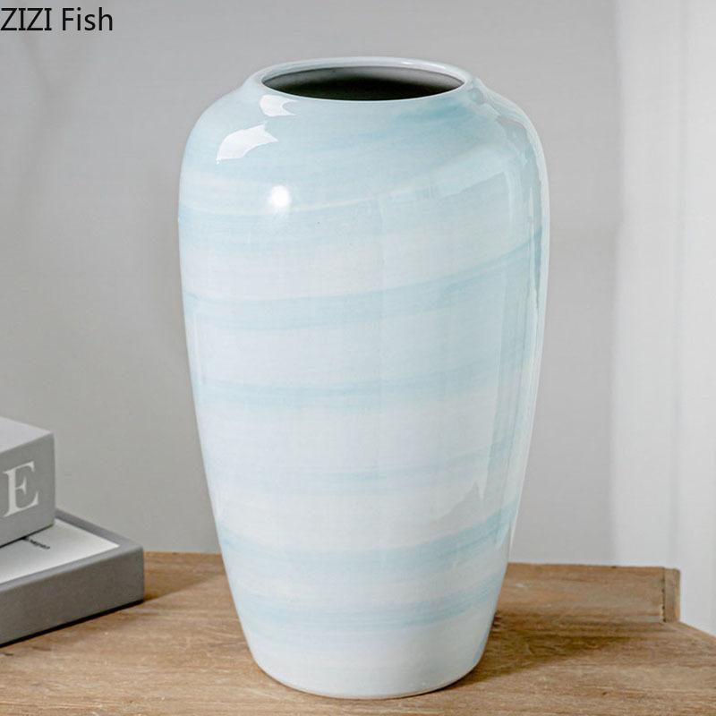 Gradient Blue Ceramic Vase Hydroponics Potted Plant Table Decoration Flowers Arrangement Floral Vases Room Aesthetic Decor