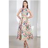 Fashion Colorful Floral Print Jacquard Summer Dresses Women Elegant Sleeveless Draped Party Prom Slim Tank Dress