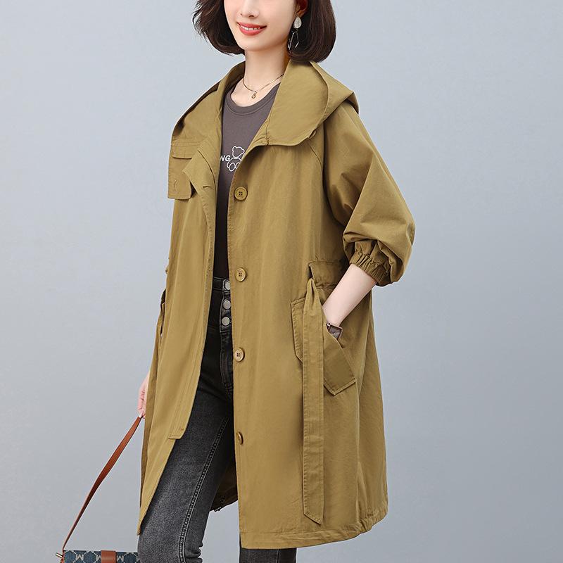 Plus Size Mid-Length Trench Coat for Women - 2024 Autumn Fashion, Loose-Fit & Slimming Design