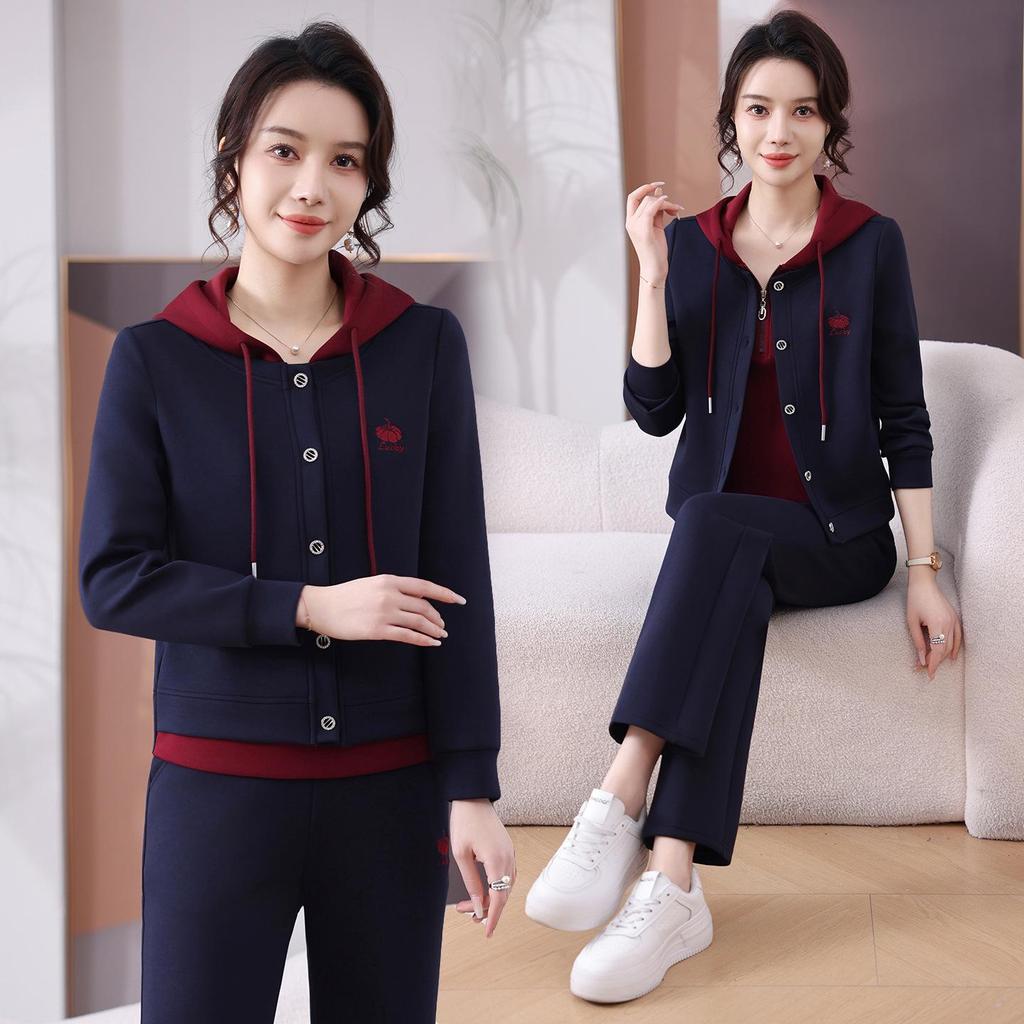 Women's Spring 2026 Casual Sporty Hooded Sweatshirt Set: Two-Piece Fashion for Moms