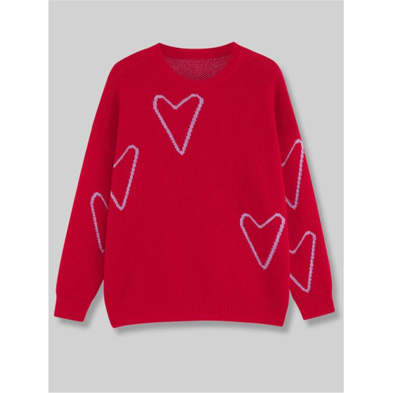 Autumn 2025 European & American Internet Celebrity Valentine s Day Color Block Heart Sweater Pullover. 4XL красный