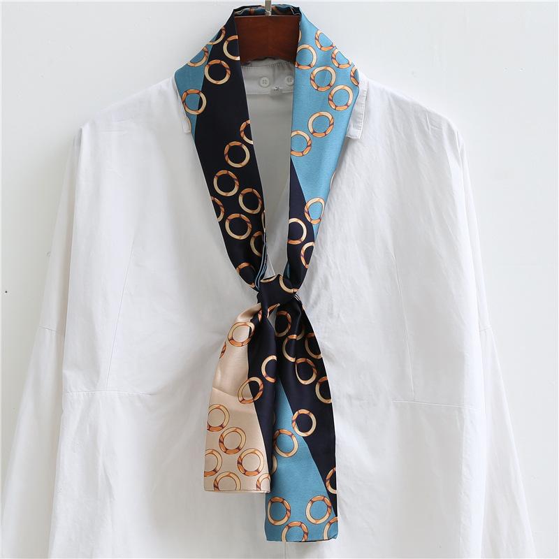 Korean Version of Spring and Summer Long Silk Scarves, Small Scarves, Scarves, Women's Versatile Printing Thin and Narrow Headbands Are Very Good Yao