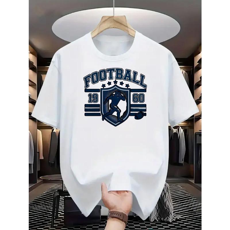 

European sizes Men S White Football T-Shirt Featuring a Blue Shield Logo And a Football Print, Designed in a Casual Sporty Style S белый