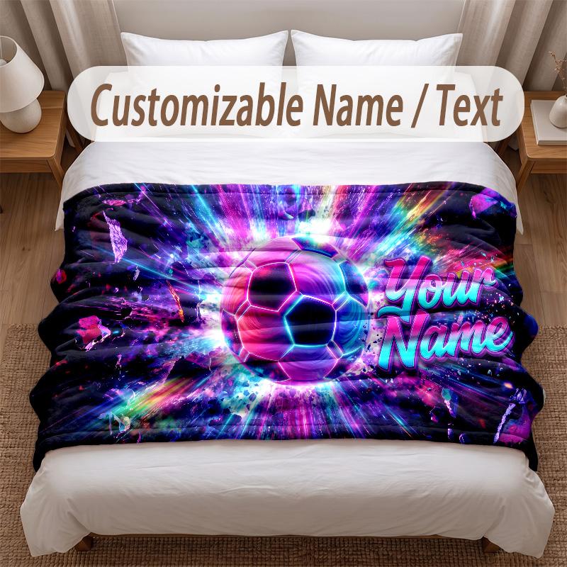 Soccer Theme Soft Blanket Personalized Custom Name Text Print Warm Blanket Home Sofa Bedroom Decor