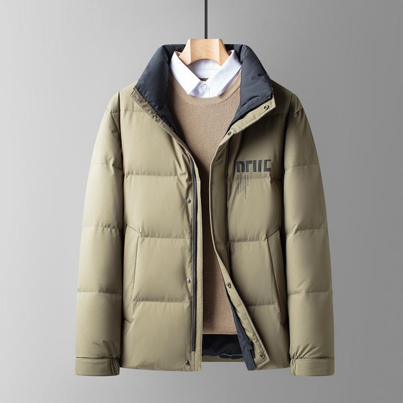 Autumn and Winter Windproof Stand-up Collar Down Jacket for Young Men, Thickened Short Style, Trendy Simple Down Jacket, Cold-proof Down Jacket