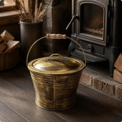 Fireplace Ash Pail with Handle Rustic Lid Compact for Homeowners