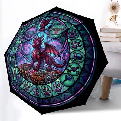 Cyber Dragon Mandala Pattern Umbrella, Portable and Foldable Design, 8 Ribs, a Casual Accessory for Halloween, Christmas, and Birthday Gifts.