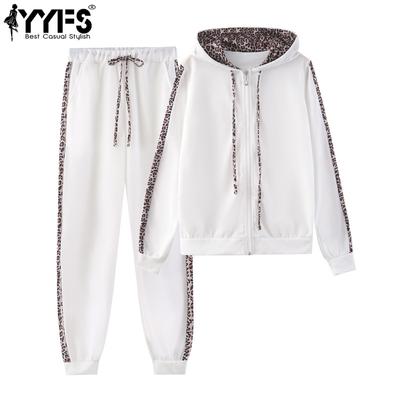 Kadın Modası Günlük İlkbahar Sonbahar Leopar Desenli Uzun Kollu Kapüşonlu Eşofman Altı Takımları