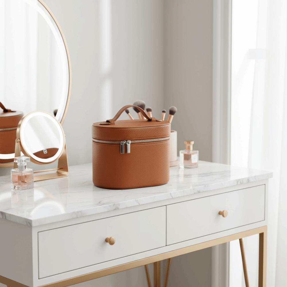 Large Capacity Cosmetic Box Internal Storage Box PU Leather Makeup Bag Waterproof Zipper Closure Travel Organizer Bag Daily Use