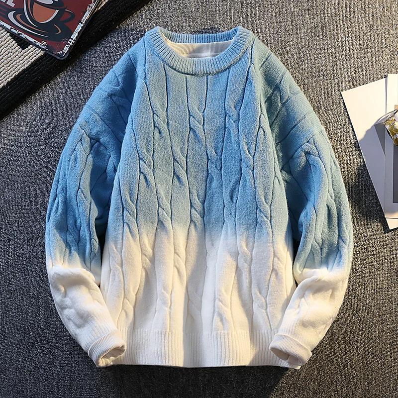 Men's Loose Pullover Round Neck Sweater Gradient Base Top