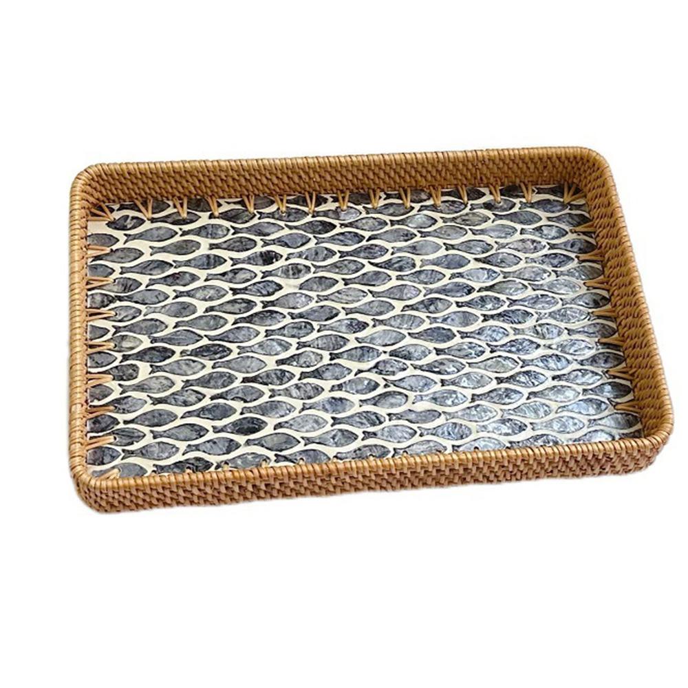 Hand Woven Rattan Shell Tray Colorful Bread Baskets Tray Splicing Shell Rattan Basket  Living Room