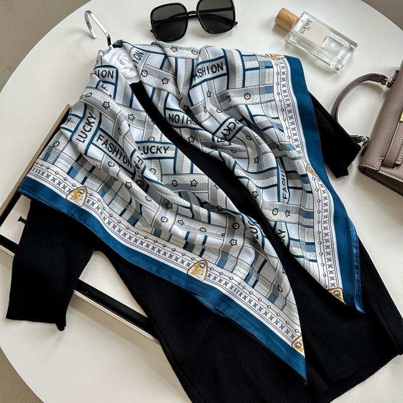 Letra Estampada Seda Imitada de Alta Qualidade Lenço de Seda Twill Decorativo Feminino