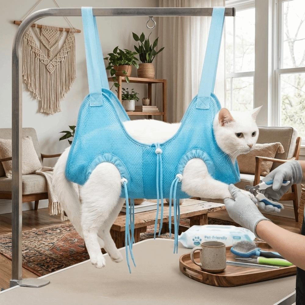 Anti-Scratch Pet Bath Hammock Adjustable Cat Trimming Restraint Bag Nail Trimming Sling  Small Dogs