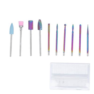 10pcs Nails Drill Bit Set Stainless Steel with Storage Case Nail Art Drill Bits for Manicure